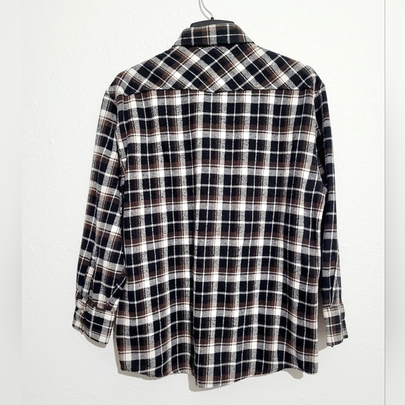 Cotton Works Plaid Flannel Western Pearl Snaps Size Large Unisex Heavyweight - Picture 3 of 9